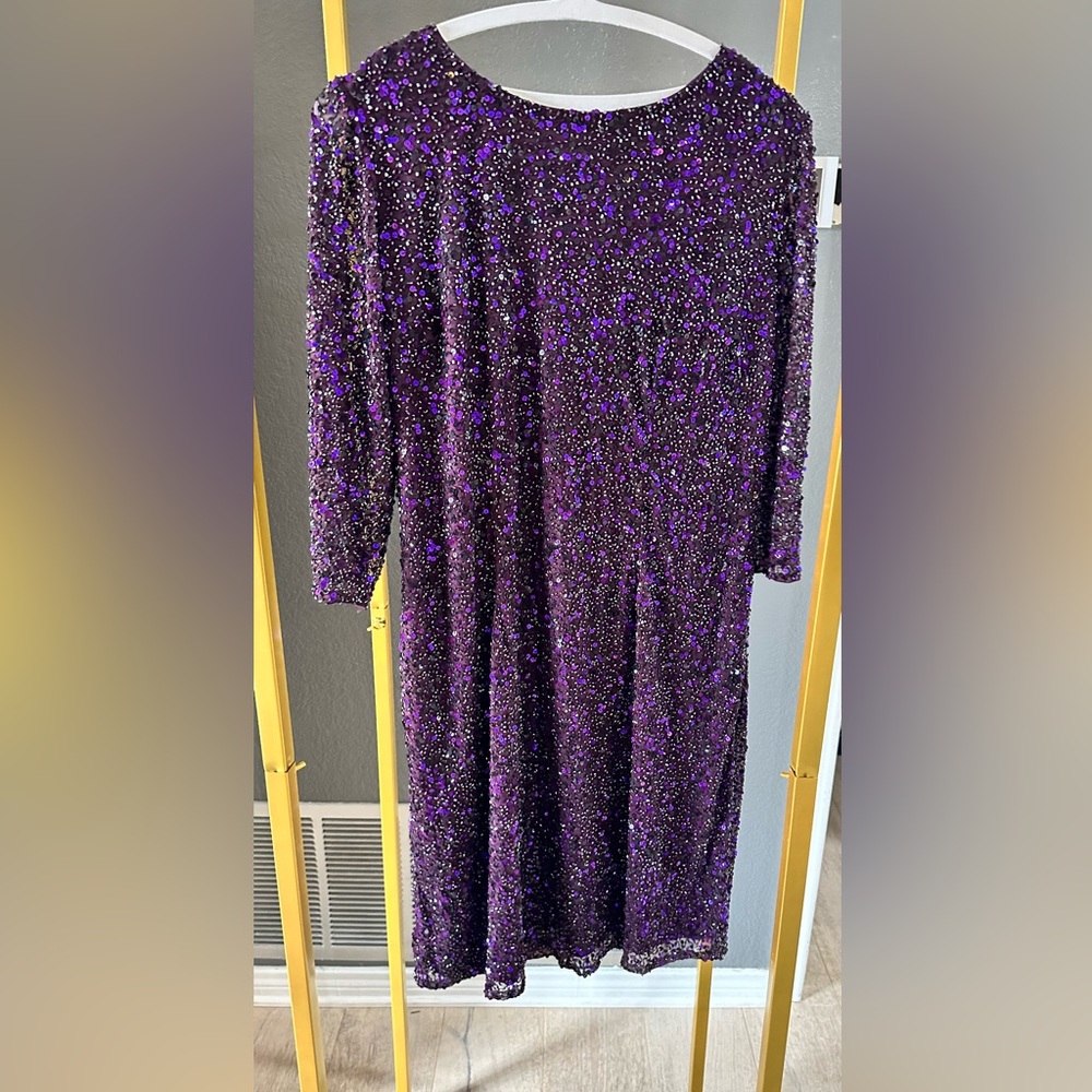 Long sleeve Purple beaded dress size 16W Pisarro Nights